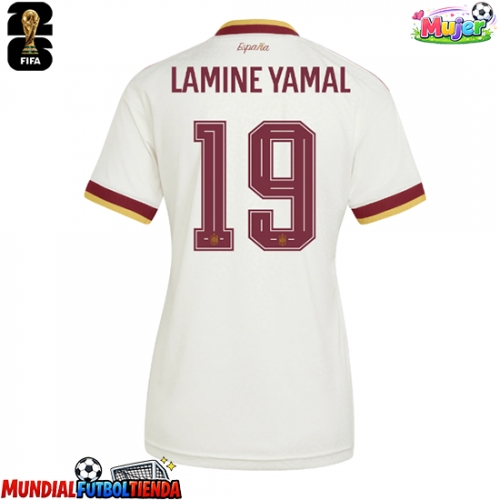 Camiseta España Lamine Yamal #19 Segunda Equipación Replica Mundial 2026 para mujer mangas cortas